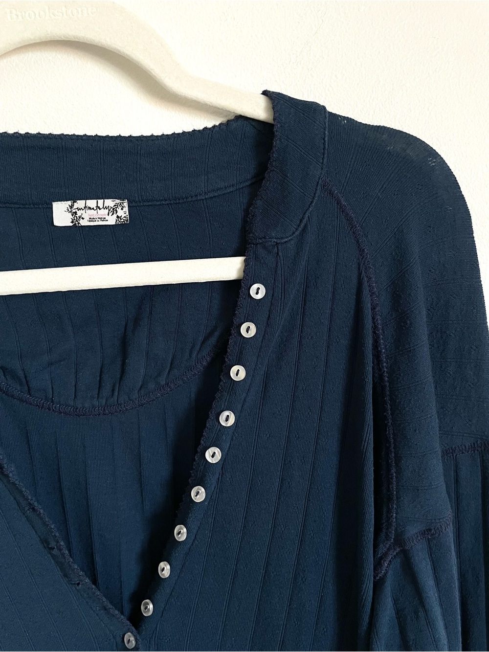 Free People Intimately Coffee Chat Pullover V-Neck Oversize in Blue XS NWT - Picture 15 of 15